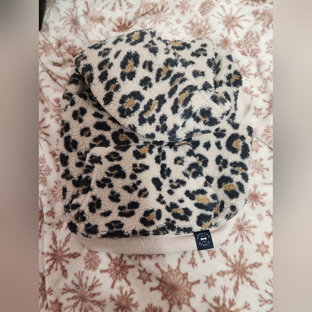 Small American eagle sherpa leopard dog sweater
